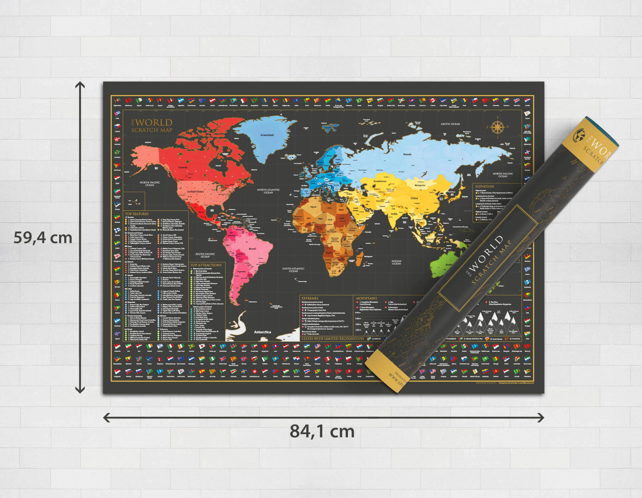 schöne Weltkarte zum Abkratzen Perfektes Reisegeschenk 84,1 x 59,4 cm groß 68travel Poster Scratch Map of The World