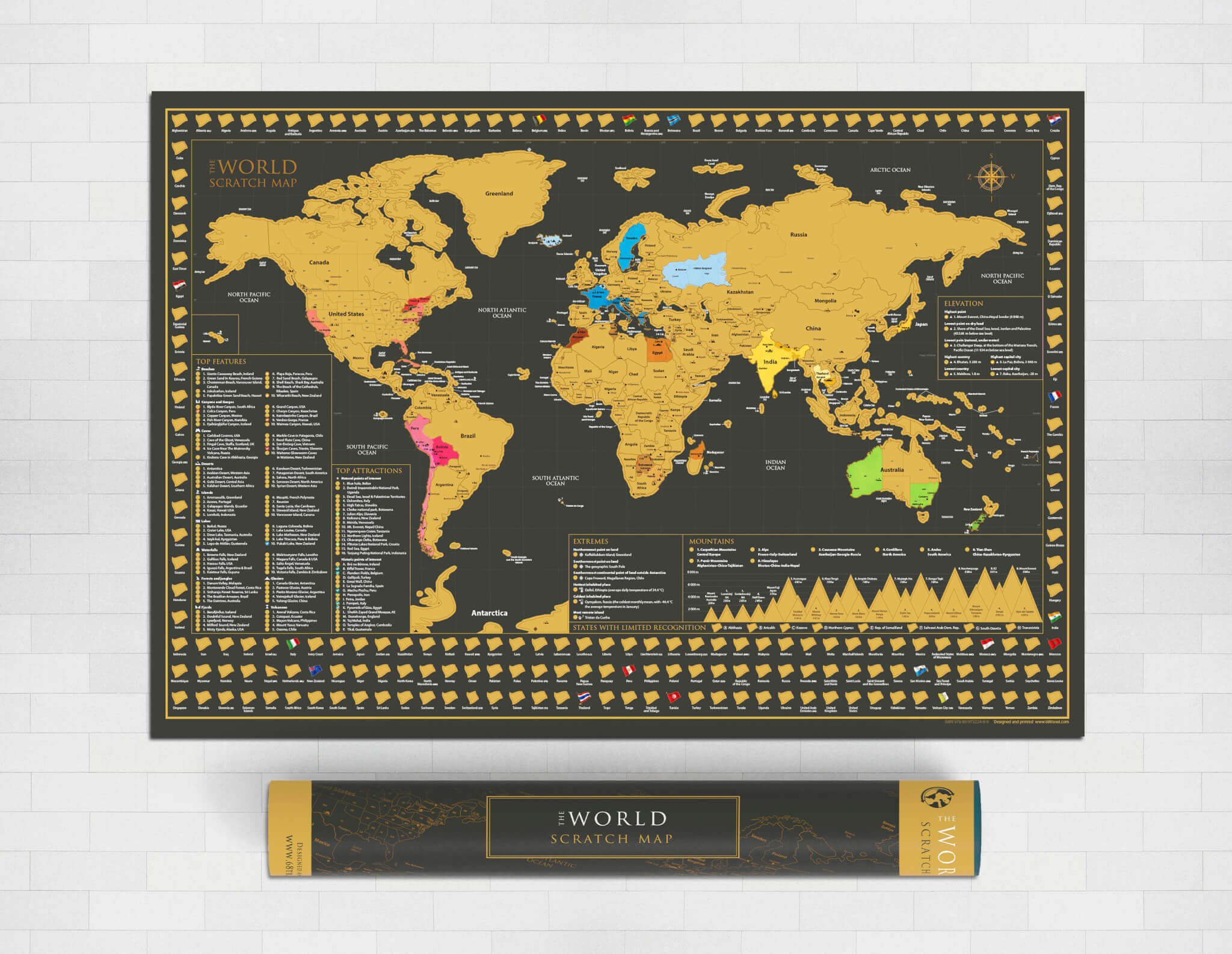 schöne Weltkarte zum Abkratzen Perfektes Reisegeschenk 84,1 x 59,4 cm groß 68travel Poster Scratch Map of The World