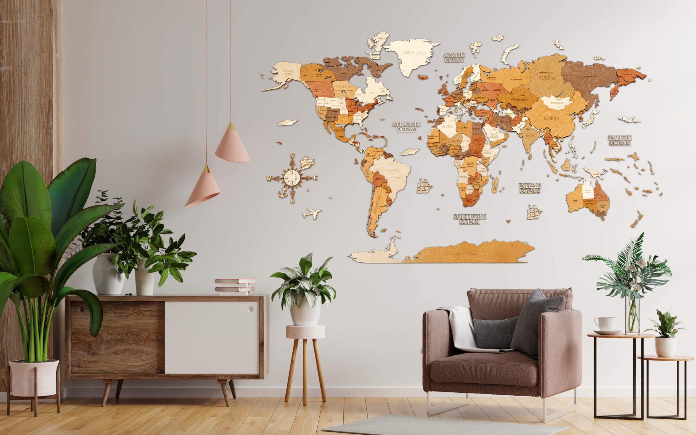 World Map From Wood/wooden World Map On The Wall Interior - Wall