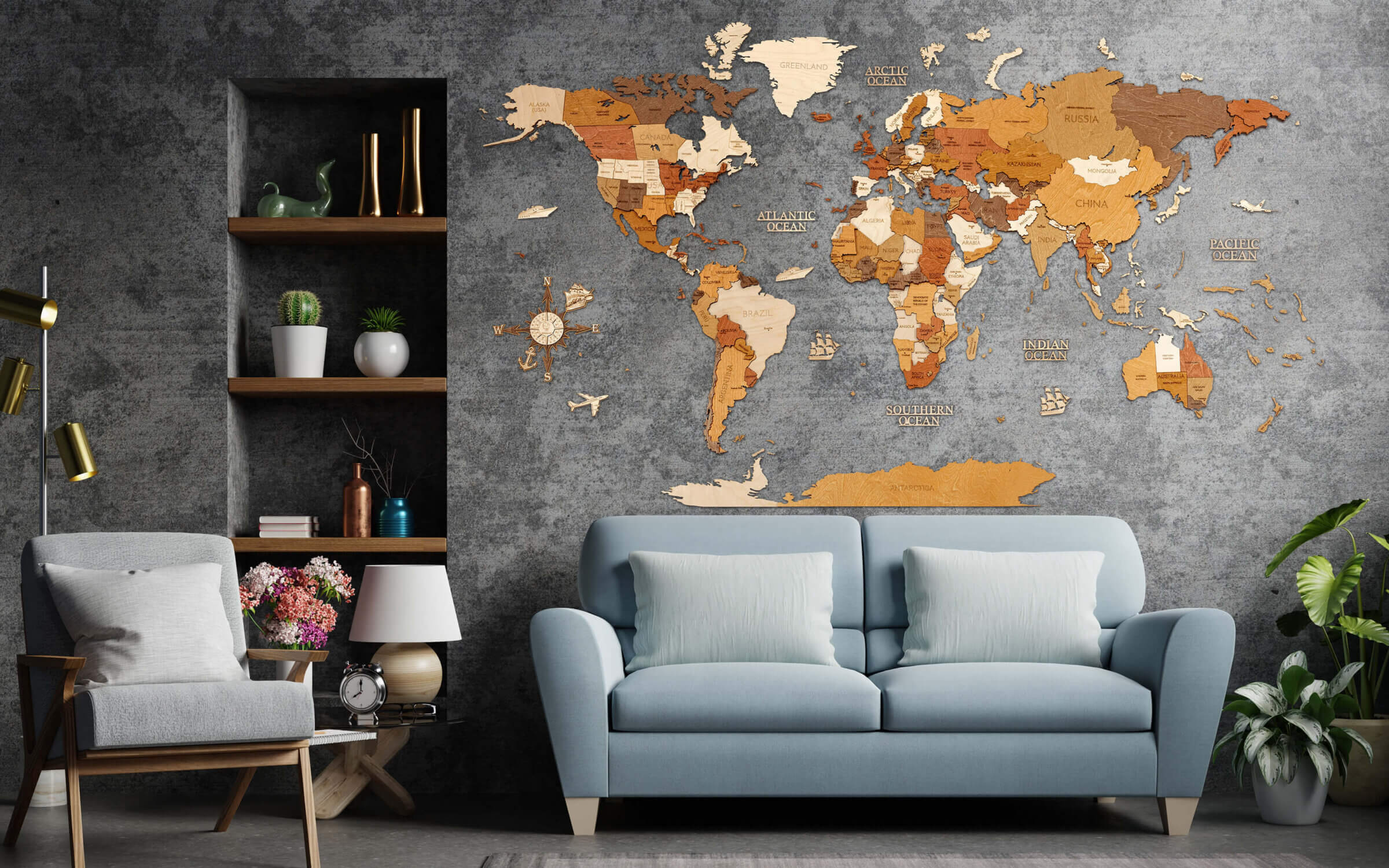 3D Colorful World Map Planes Wallpaper Full Wall Mural Photo Printed Home Decor