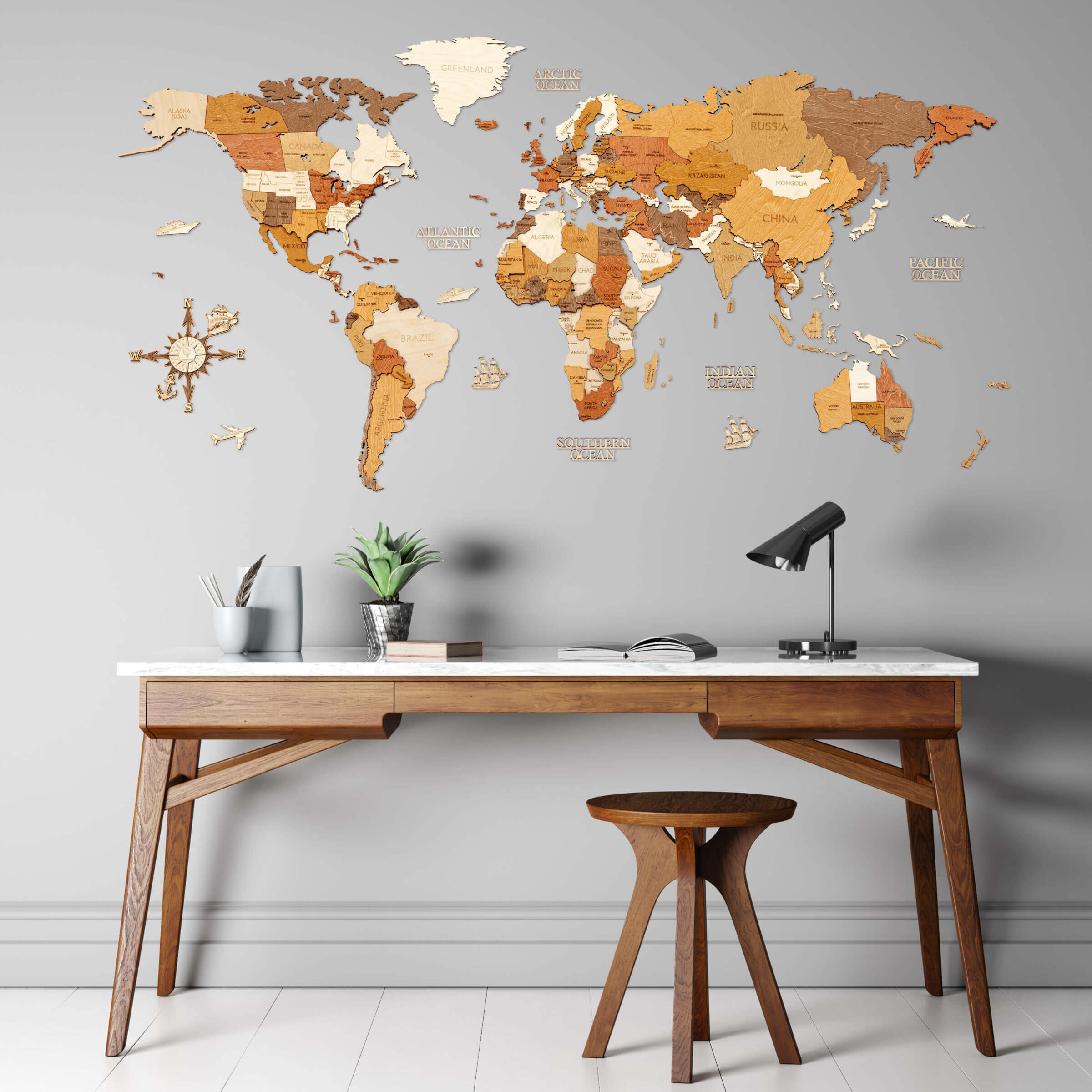 Mapa mundo de madera - 68travel