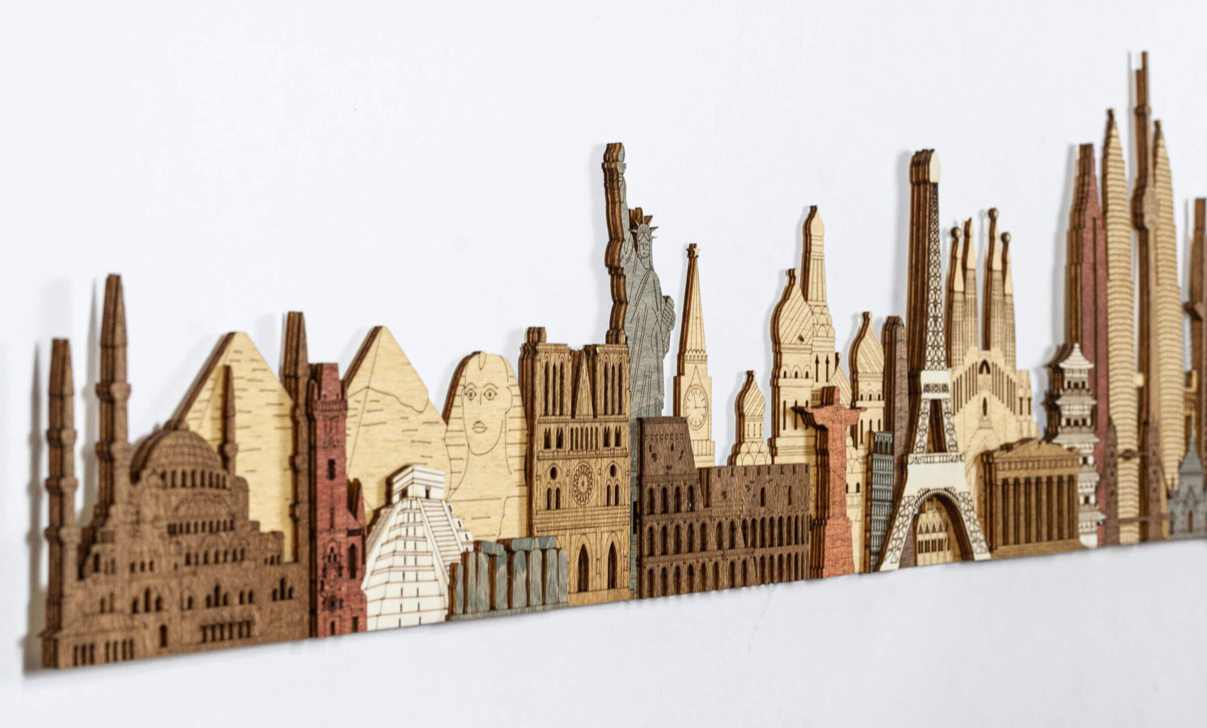 World 3d Skyline Layered Wooden Cityscape Laser Cut Wall Art 