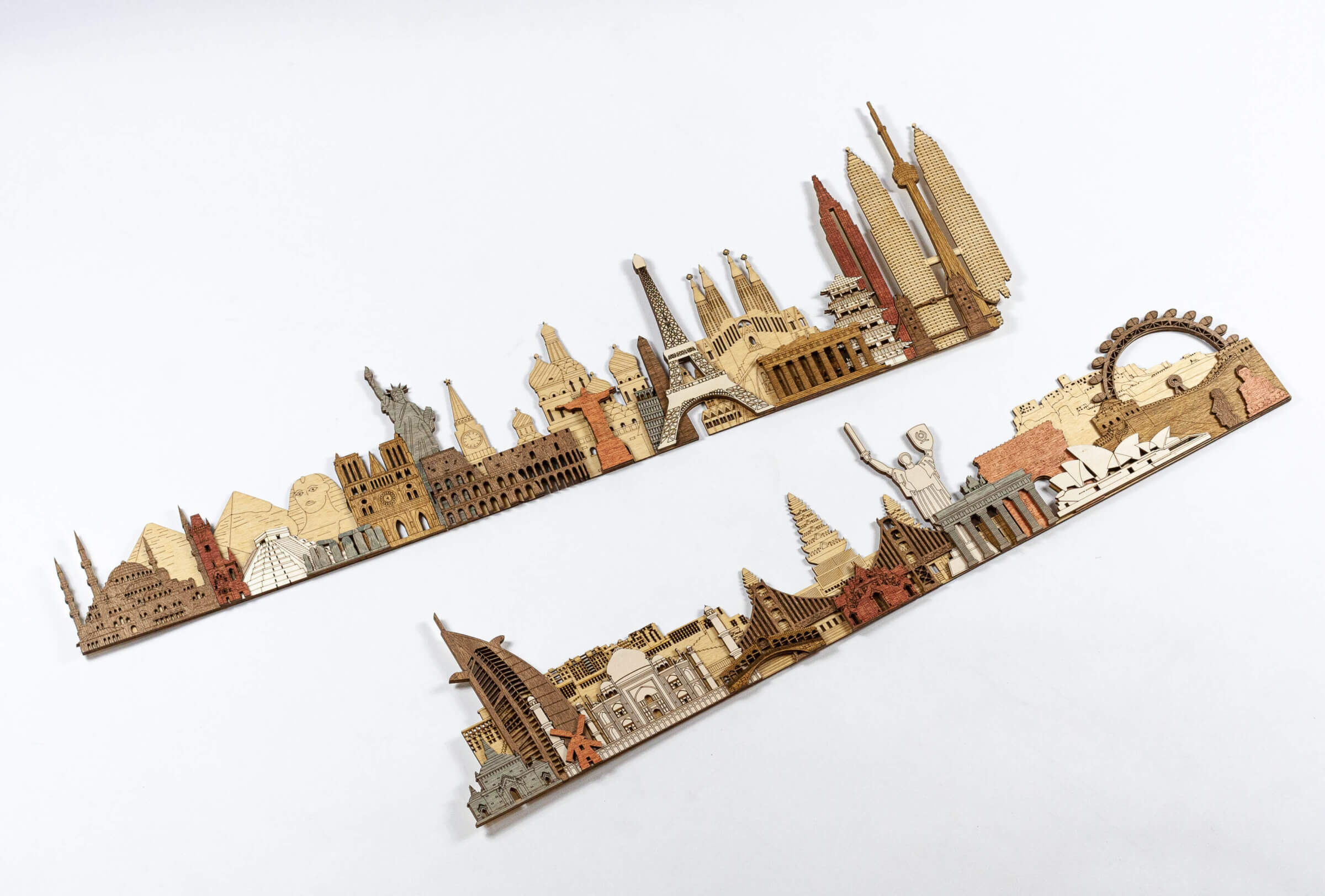 World 3d Skyline Layered Wooden Cityscape Laser Cut Wall Art 